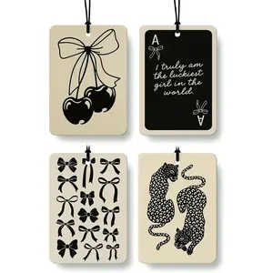 Black Coquette Girly Car Air Freshener 4 Pcs, Dark Retro Bow Cherry Ace Card Cheetah Hanging Air Freshener for Cars Closet Drawer Books, Preppy Girly Car A