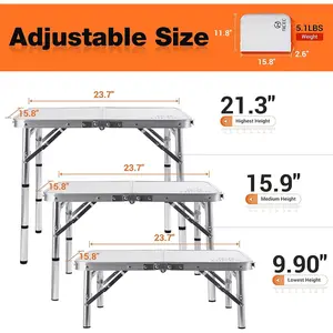 Premium Multifunctional Aluminum Folding Table with Adjustable Height and Carry Handle, Perfect for Indoor, Outdoor, Camping, Beach, and Office Applications