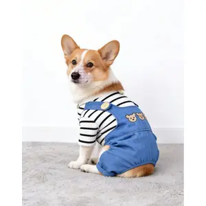1pc Pet Overalls with Cute Bear Print, Casual Jumpsuit Suitable for Teddy, Poodle, Corgi – Lightweight for Spring/Autumn & Breathable for Summer, Soft & Comfortable Fabric, Adorable Daily Wear, Easy On/Off, Machine Washable, Small Breeds,Casual Jumpsuit