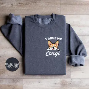 I Love My Corgi Sweatshirt – Cute Corgi Pocket Print Crewneck, Dog Mom Gift Pullover