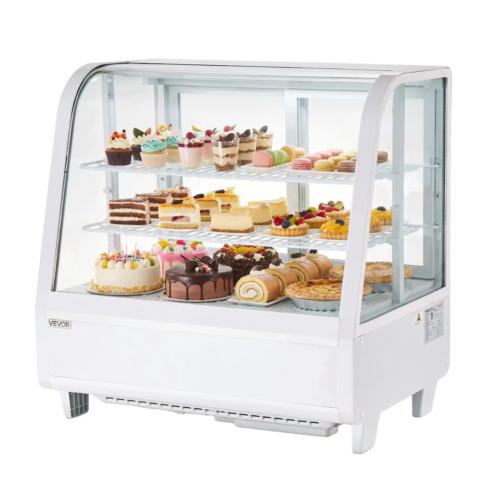 VEVOR Commercial Countertop Refrigerated Display Case, 3.5 Cu.Ft/100L 2-Tier Pastry Cake Fridge, LED Lighting, TURBO Cooling, Frost-Free Cool Air-Cooling System for Bakery Shops