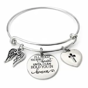 I'll Hold You In My Heart Until I Can Hold You In Heaven — Silver Angel Wings Memorial Charm Bracelet