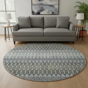 212 MAIN 643794 8 ft. Midnight & Gray Tribal Washable Circular Area Rug - Antislip, Child-Friendly, Dark, Dual-Color, UV Protection (Antislip, Child-Friendly, Circular, Dark, Dual-Color Area Rugs), Antislip Area Rugs