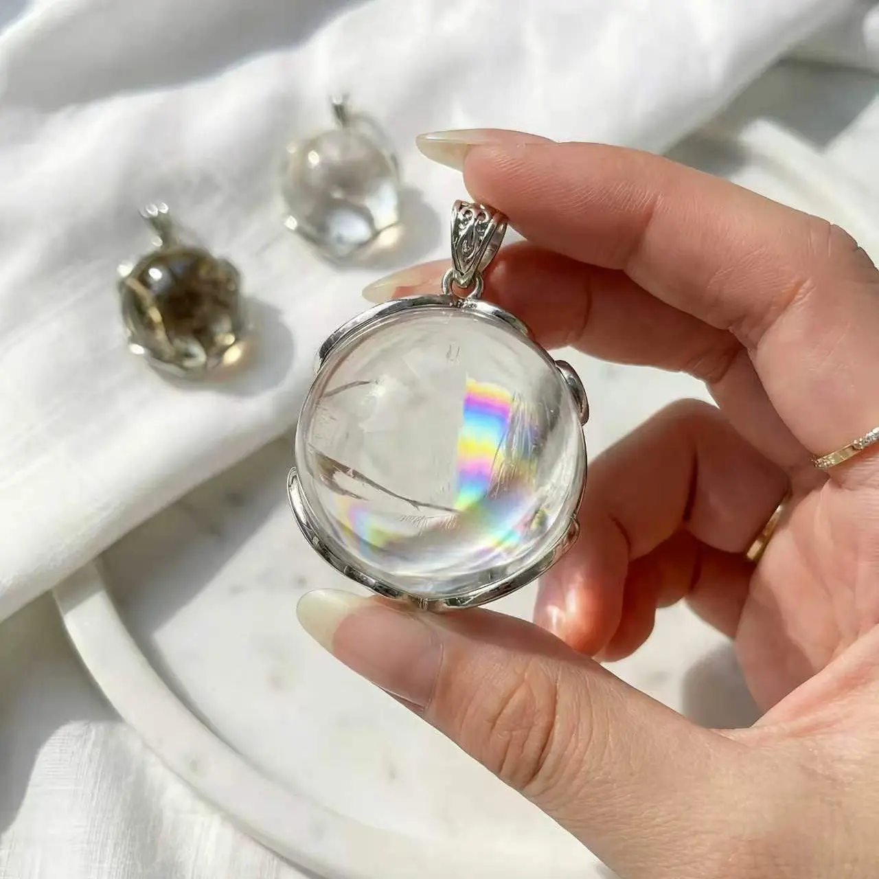Rainbow Clear Quartz Necklace, Sterling Silver Necklace with Crystal Pendant, Healing and Protective Jewelry, Gift for Her