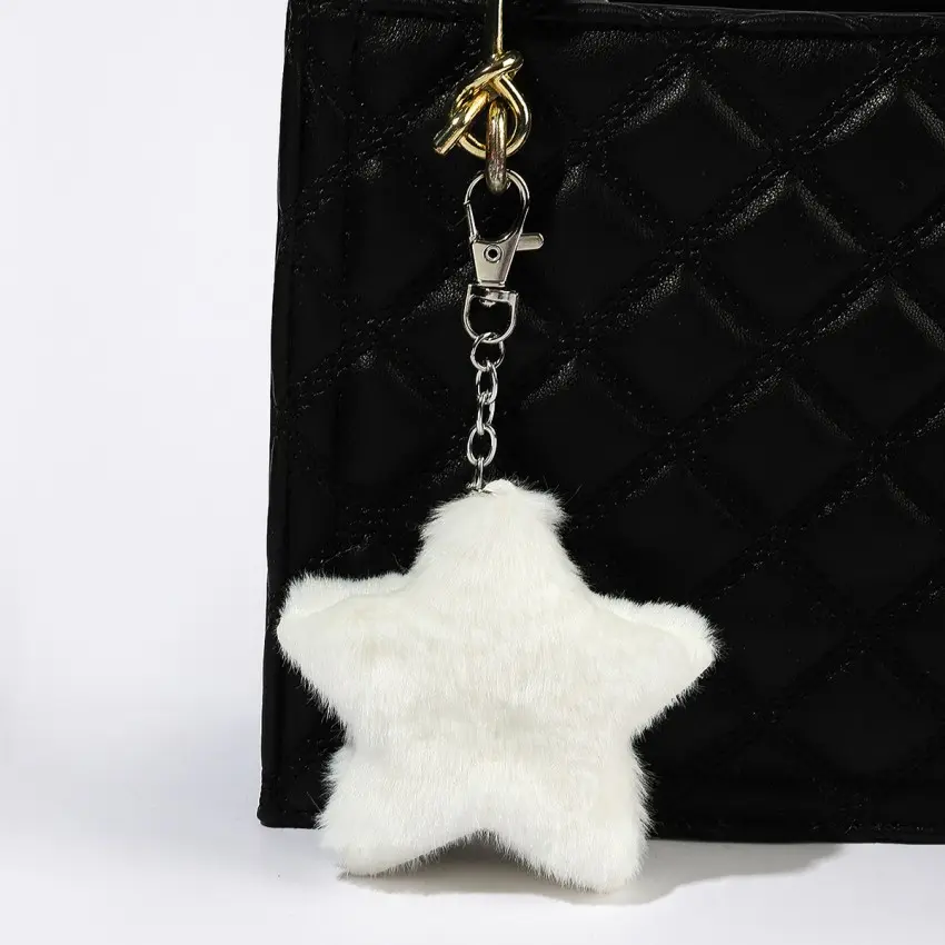 Fall Winter Faux Rabbit Fur Star Keychain, Soft Plush Pentagram Bag Charm With Lobster Clasp, Cozy Y2K Fluffy Pendant For Purse Backpack Holiday Small Gifting