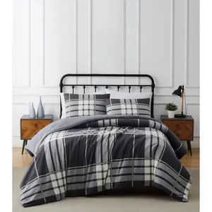 3pc Full/Queen Milo Plaid Flannel Comforter Set Gray - Truly Soft: Cotton Bedding, 180 Thread Count, Includes Shams