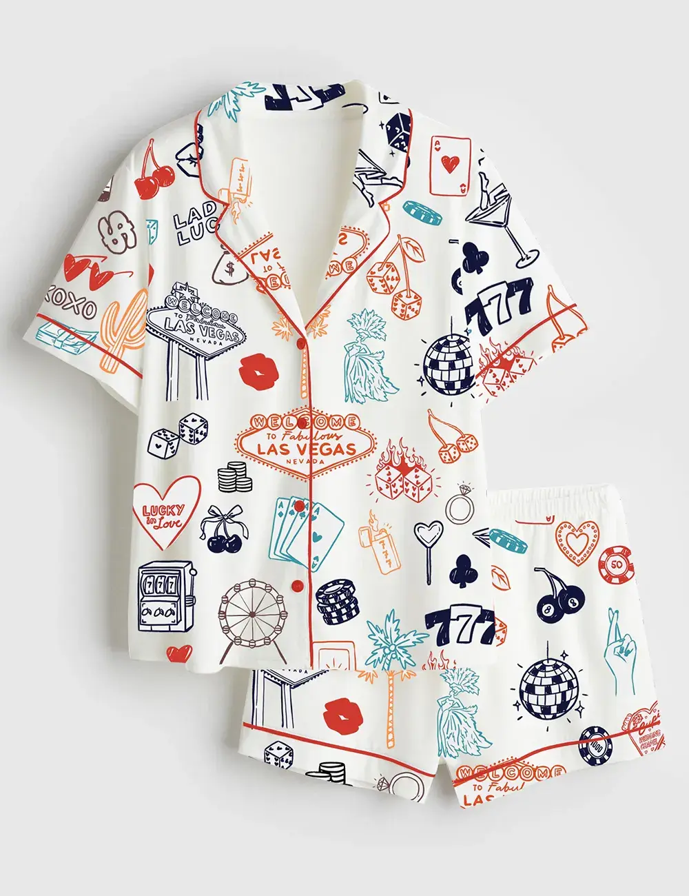 Las Vegas Wedding Casino Party Long and Short Sleeve Pajama Set, Sleepwear for Women, Pajama for Girl