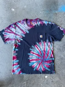 Carhartt Short Sleeve Red, White, and Blue Reverse Tie Dye T-Shirt | One-of-a-Kind | Men's Medium