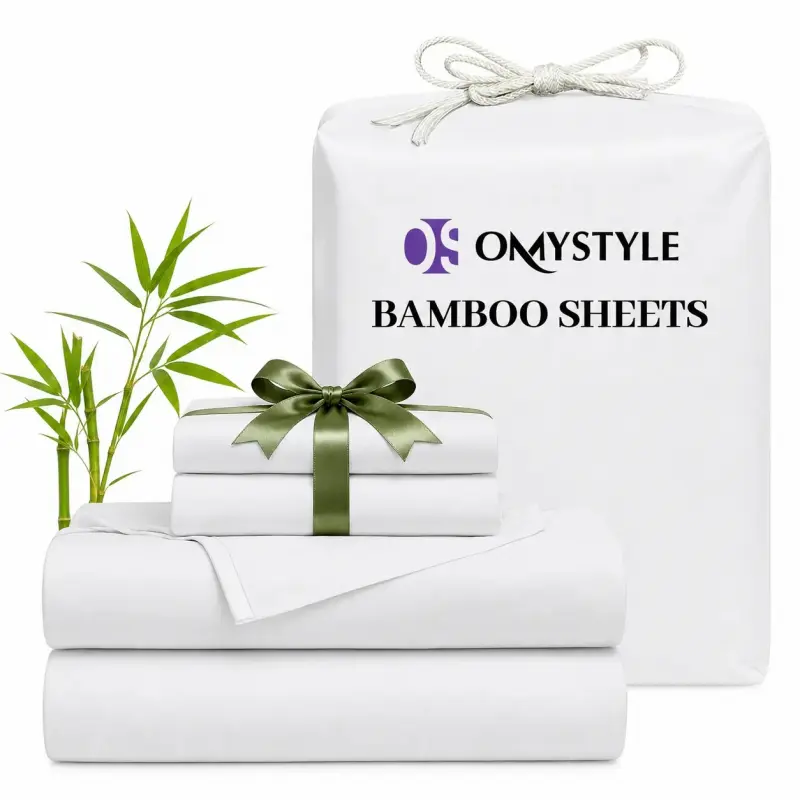 Lavender Bamboo Cooling Sheet Set, Ultra Soft & Breathable, Temperature-Regulating Bedding Set with Fitted Sheet, Flat Sheet & Pillowcases, Wrinkle-Free, Twin/Full/Queen/King, Cooling Bed Sheets
