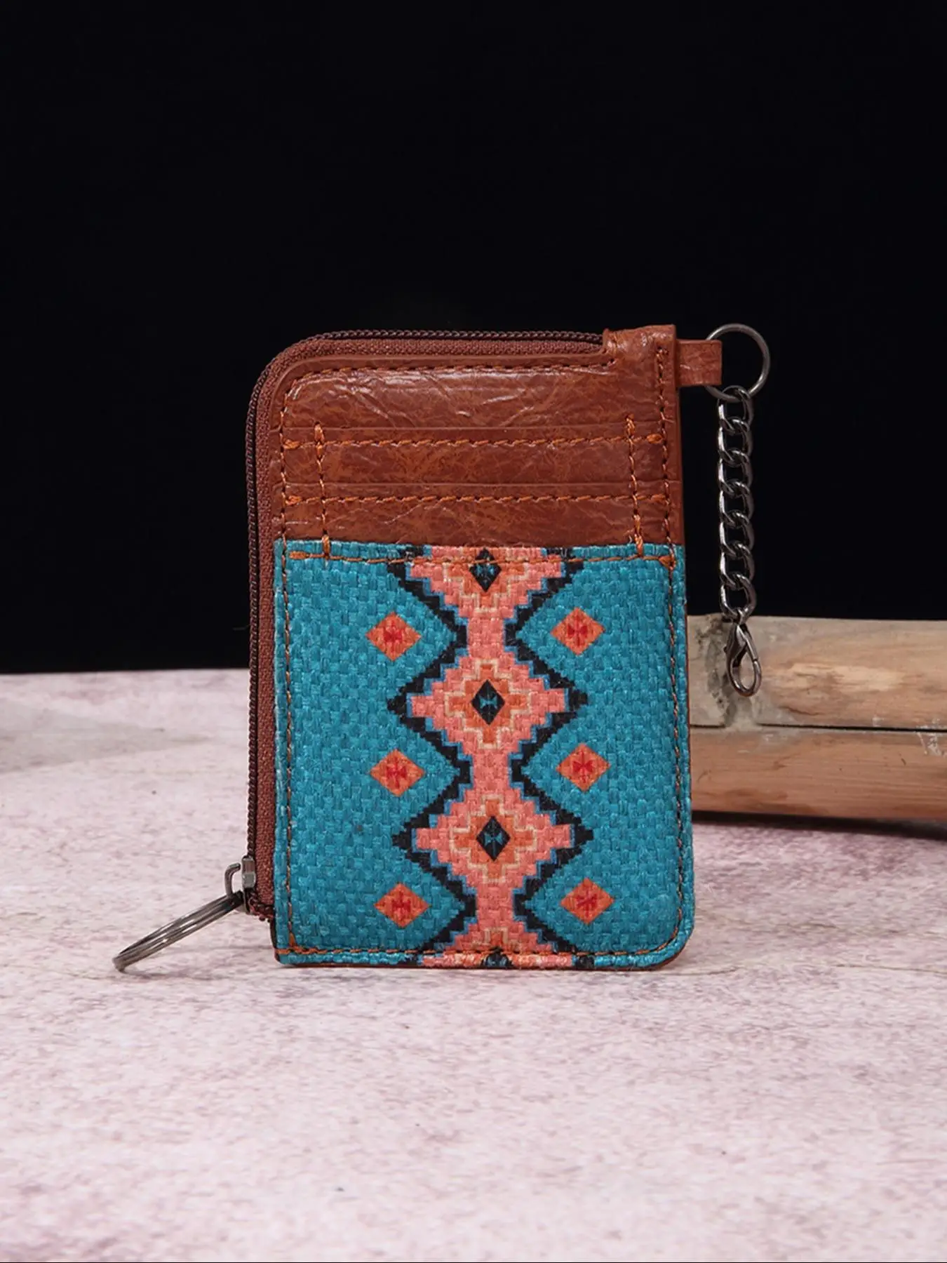 Women's Boho Style Colorful Ethnic Pattern Zip-up Card Holder & Coin Purse, Casual Trendy Wallet with Card Slots & Coin Purse Design, Fashionable Card