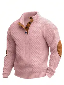 Men's Casual Embroidered Plain Polo Shirt Long Sleeve Stand Collar Fitted Spring & Fall Fashion, European Style New Arrival