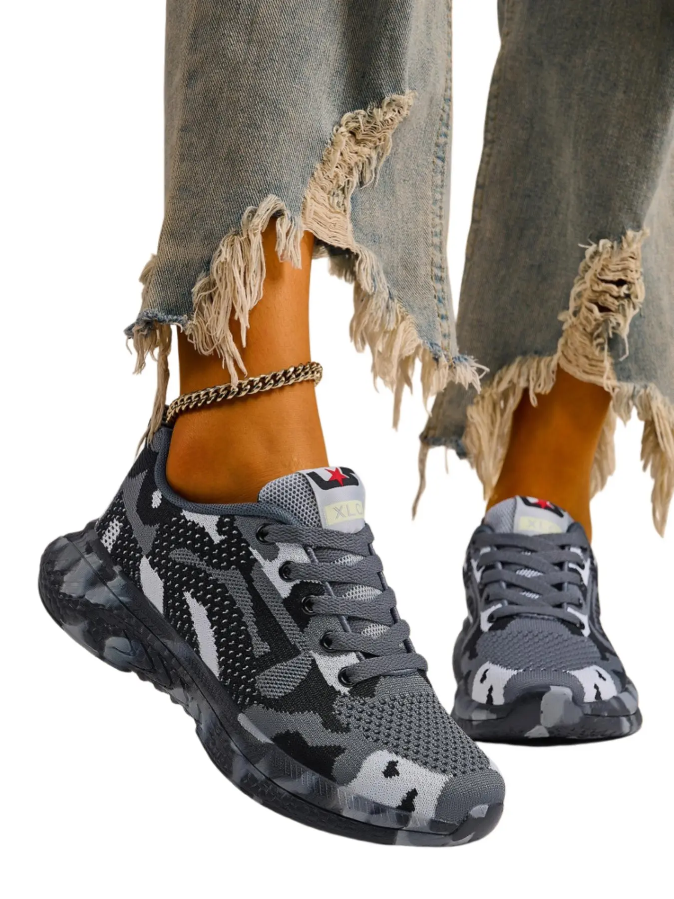 Women's Camouflage Casual Sports Shoes, Lightweight Laces, Flat Breathable Mesh, Knitted Running Shoes, Sporty Running Shoes, Ideal for Running, All-Season Unisex Design, Breathable Running Sneakers