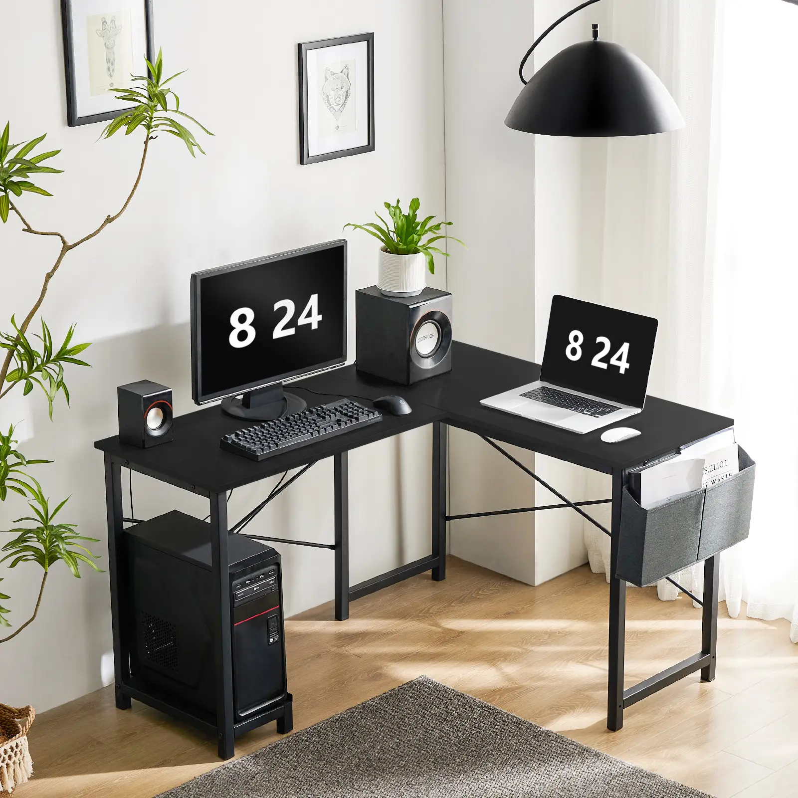 Sweet Furniture F 50 Inches L Shaped Desk - Computer Desk Corner Desks Gaming Desk PC Table with CPU Stand Side Bag for Home Office Dorm Sturdy Writin