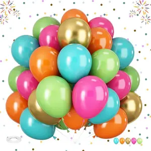 60PCS Tropical Balloon Kit – 12 Inch Hawaiian Balloons in Hot Pink, Orange, Teal, Green & Gold for Summer Birthday, Baby Shower, Luau & Pool Party Decorations