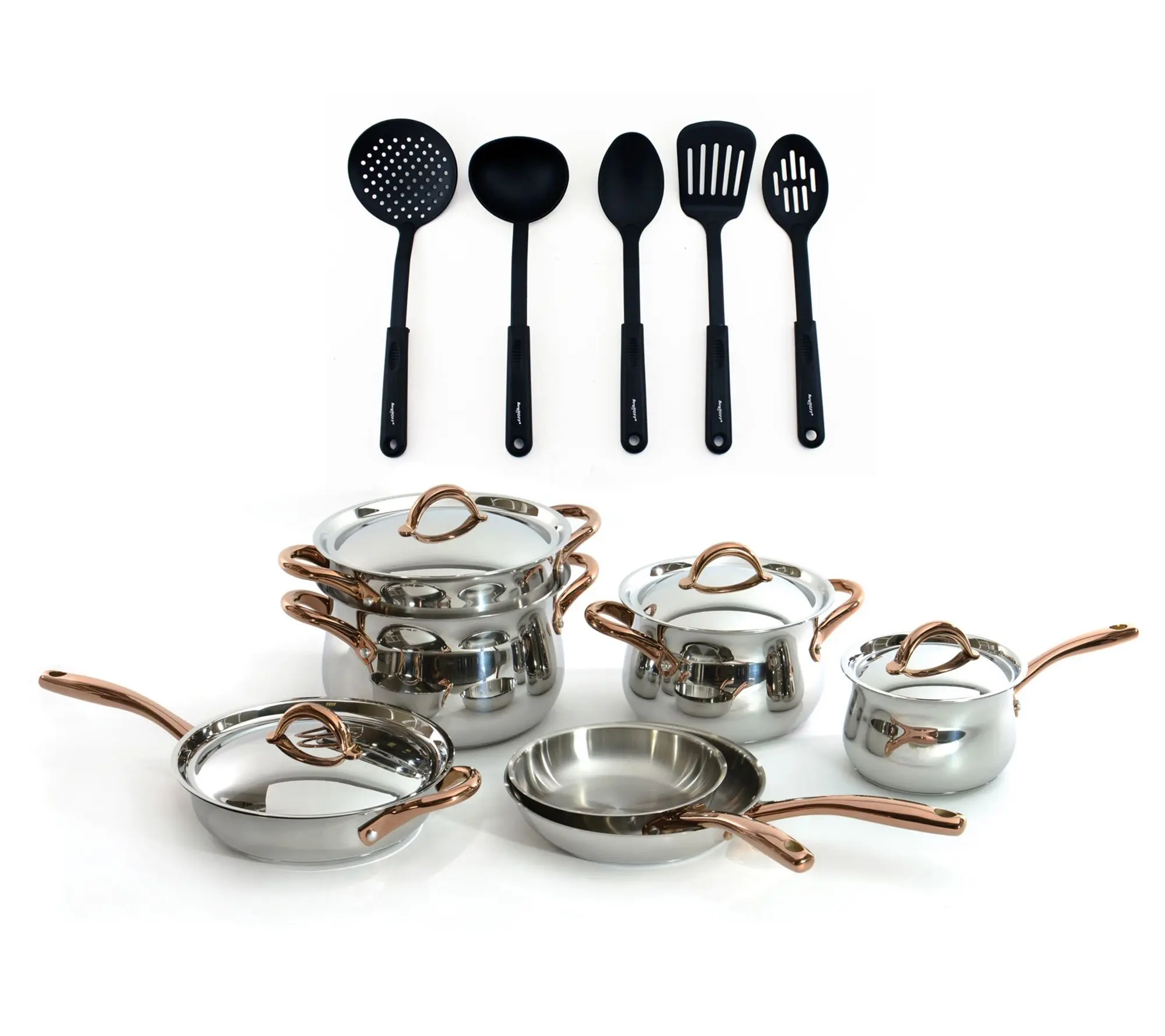 BergHOFF Ouro G old 16Pc 18/10 SS Cookware Set with SS Lids