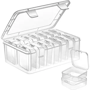 Small Bead Organizers, 15 Pieces Plastic Storage Cases Mini Clear Bead Storage Containers Transparent Boxes with Hinged Lid and Rectangle Clear Craft Supply Case