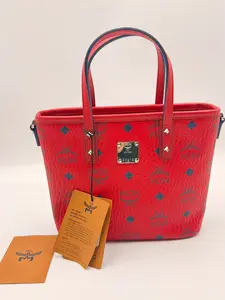 Pre-owned MCM Canvas Crossbody Bags Aren Visetos Mini Tote Bag Red