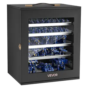 VEVOR Miniatures Storage Case, Fits for 1:1750-1:2000 Scale Models, Wooden Miniatures Display Holder with 5 Tray & 13 Slots, Clear View Miniature Transport Case for Collectibles (Minis Not Included)