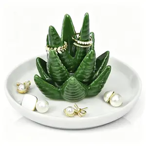 Ceramic Aloe Vera Ring Holder Jewelry Tray, Creative Vanity Organizer, Nordic Style Decorative Display Stand
