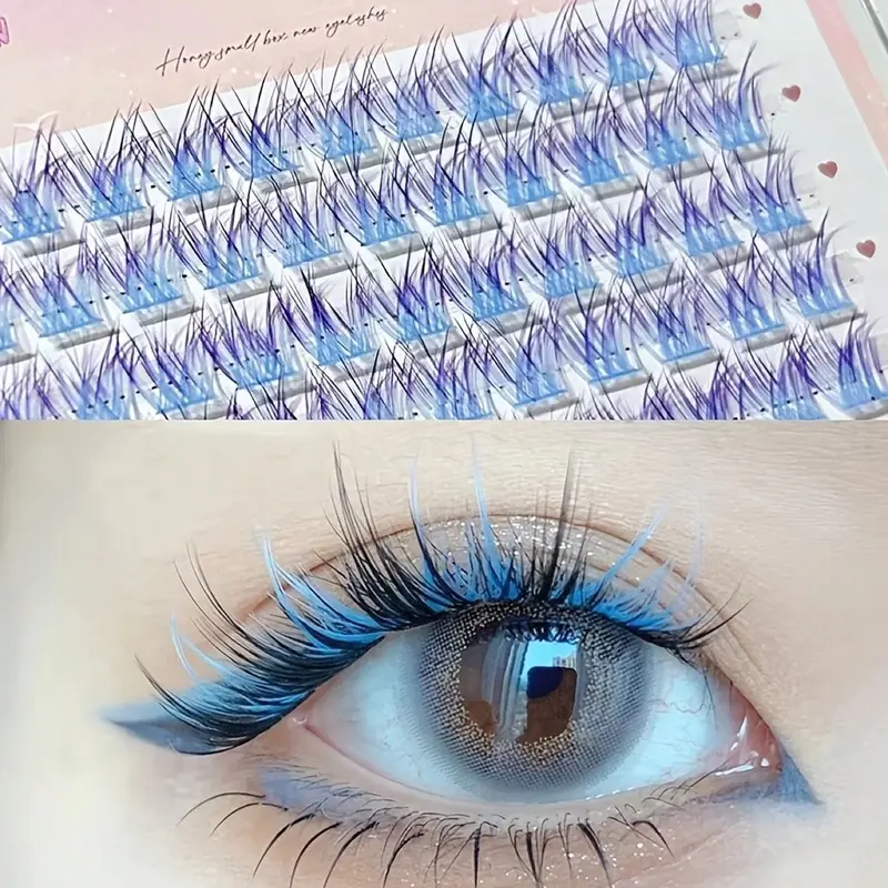 MIXIAOHE Colored Eyelashes 60-Piece Pack Segmented False Lashes, Cosmetic False Eyelashes, Manga-Inspired Individual Clusters DIY Realistic Color Eyelashes, Halloween COSPLAY Props Eyelash Extensions, Volume Cluster Lashes