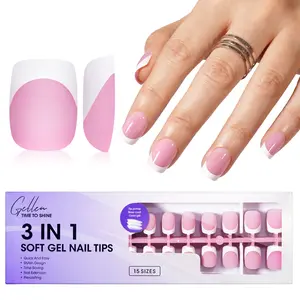 Gellen French Soft Gel Nail Tips - Pink Short French Tip Press-On Nails  (15 Sizes, 150 pcs) NO Glue Included