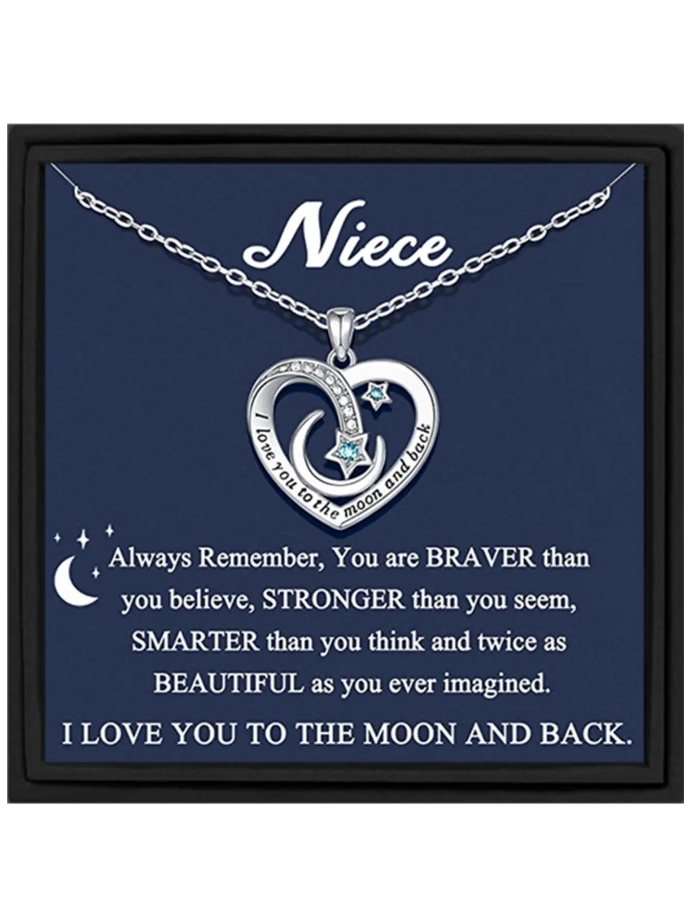 To My Niece Heart Moon Pendant Necklace, Jewelry Gift, I Love You to the Moon and Back, Gift Box Included, Birthday & Christmas Present for Niece, Necklace for Daughter, Heart Design Necklace