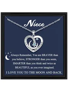 To My Niece Heart Moon Pendant Necklace, Jewelry Gift, I Love You to the Moon and Back, Gift Box Included, Birthday & Christmas Present for Niece, Necklace for Daughter