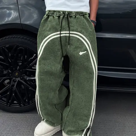 Unisex Casual Sweatpants, Unique Star Print, Heavyweight Washed Cotton Fabric, Fitted Street Style Joggers for All Seasons, Athleisure Design Style Pants, Sports Bottoms, Jogging Pants