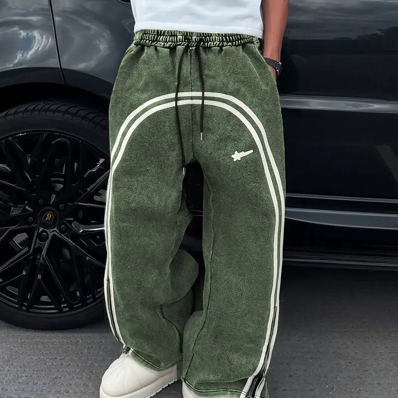 Unisex Casual Sweatpants, Unique Star Print, Heavyweight Washed Cotton Fabric, Fitted Street Style Joggers for All Seasons, Athleisure Design Style Pants, Sports Bottoms, Jogging Pants