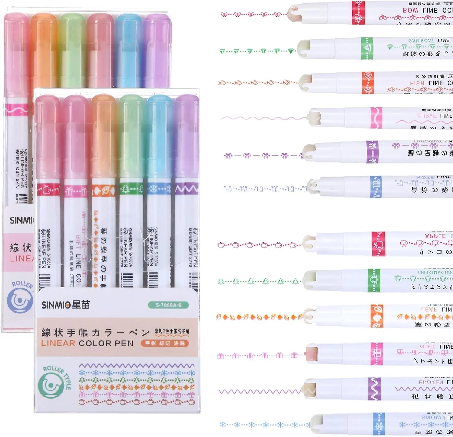 12-Pack Magic Border Pens with Roller Tip, Outline Line Stamps, Creative Lines & Border Patterns, Journaling Supplies for Scrapbooking, School Art Use (Kids-Adults)