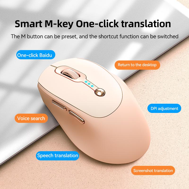 AI Voice Smart Mouse with New AI Model for Efficient Office Use One-Click Operation in Pink & White Ideal for Modern Office Tasks