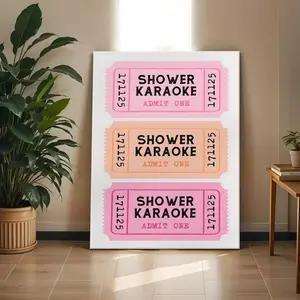 Shower karaoke Poster Bathroom preppy art Retro ticket poster Pink orange bathroom print Funky wall art Trendy aesthetic wall decorate