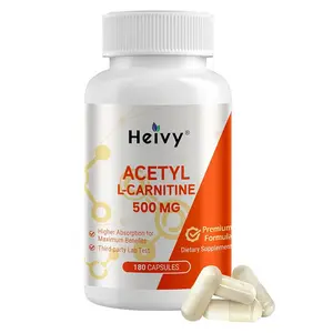 Heivy Pure Acetyl L-Carnitine 500mg | 180 Capsules, Vegan, Non-GMO, Third-Party Tested, Made in USA GMP Facility, No Chemical Additives & Common Allergens