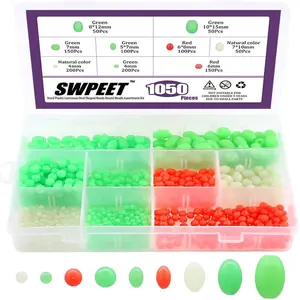 1050Pcs Plastic Oval Shaped Luminous Fishing Beads Assortment Kit, Soft Rigging Lures Baits Tackle Tools Floats Set for Rig