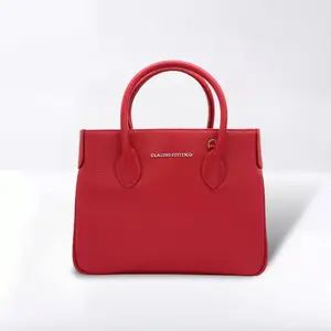 Red Satchel purse with silver hardware