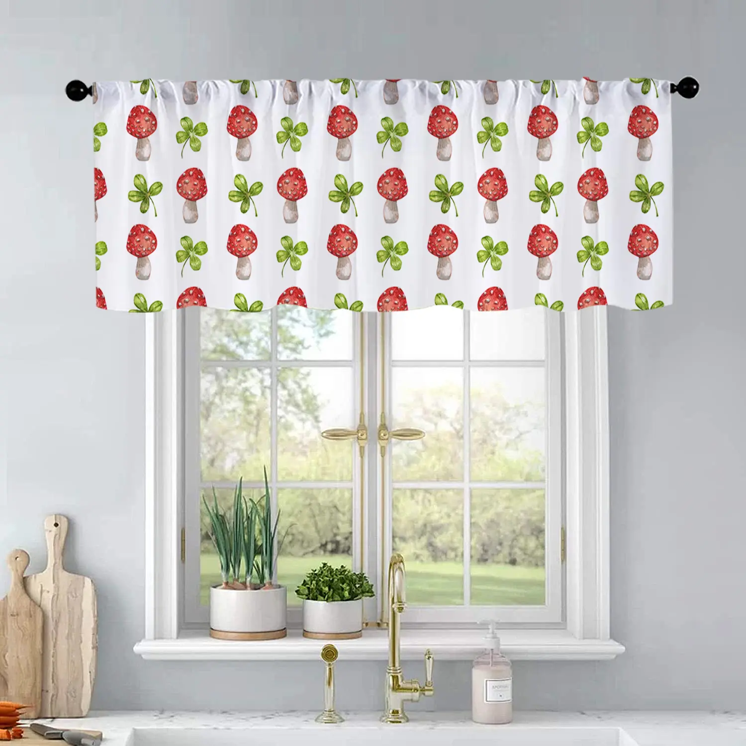 1Pc Mushroom Clover Watercolor Painting printed kitchen curtains living room bedroom bathroom home decoration 54 * 18 inches