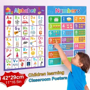 2-piece set of ABC alphabet and number 1~20 posters, educational chart learning toys for children, alphabet learning posters for home schooling