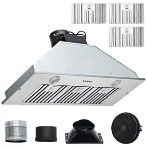 Inline Range Hood 800 CFM, 3-Speed, 36-Inch Stainless Steel Built-In Kitchen Vent With Push Button Controls, LED Lighting, Baffle Filters, Convertible Ducted Or Ductless, ETL Listed