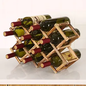 10 Bottle Wooden Stackable Wine Cellar Racks, Wine Rack, Wood Wine Storage Racks Countertop, Foldable Tabletop Free Standing Wine Bottle Stand Holder Display Shelf for Home Kitchen Bar Cabinets
