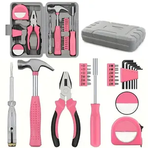 Women's 39/24 Piece sets and gadget sets all Purpose Basic Household Pink Tool Kit for Women - Small Tool Set with Toolbox Great for Home, Garage, Office and College Dormitory Use