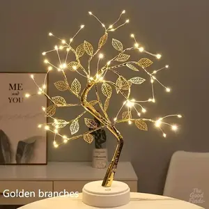 Gold Leaf Tree Light with 72 LED Copper Wire String Lights Touch Switch Dual Mode Flashing Decorative Lamp for Christmas Valentine Room Decor