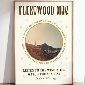 Fleetwood Mac The Chain Music Poster, 70's Wall Art, Retro Song Lyrics Print, Gift For Music Fan