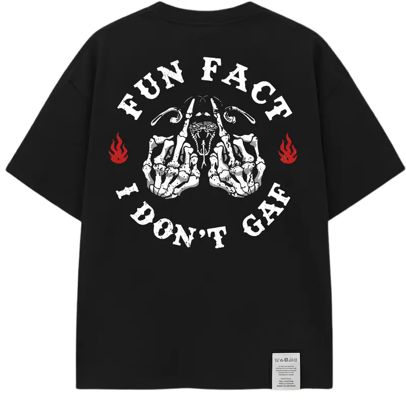 Fun Fact I Don't GAF" T Shirt, Skeleton Graphic Tee | Sarcastic Back Print Hoodie, Sweatshirt | Gift For Him