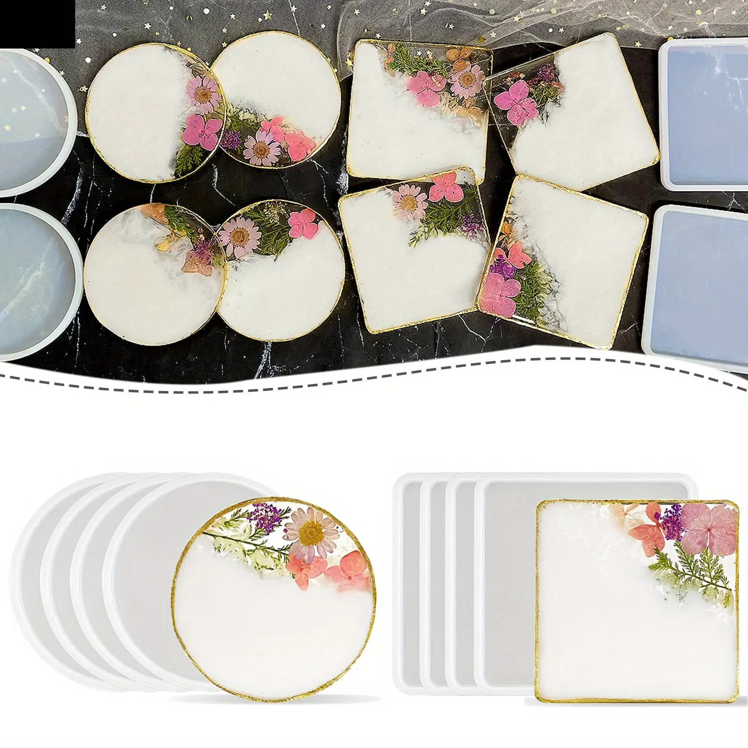 8PCS Resin Casting Molds square round coasters mould DIY silicone coasters mould resin tray coasters crafts DIY