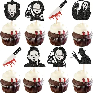 24 Pack Have a Killer Birthday Cupcake Toppers Glitter Horror Classic Movie Cupcake Picks Horror Characters Halloween Cake Decorations for Baby Shower Birthday Party Decorations