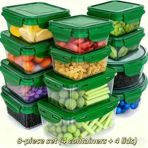 8-Piece Food Storage Containers Set (4 Containers & 4 Lids), Microwave Safe, Reusable, Space-Saving, Multi-Functional Kitchen Organizer