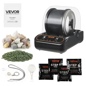 VEVOR Rock Tumbler, 3 lb Rock Polishing Machine, Rocks Tumbling Kit with 4-Speed Adjustment, 1–9 Day Timer, PC Sound Reduction Cover & TPU Drum, Direct Drive Motor Rocks Polishing, Quiet Operation