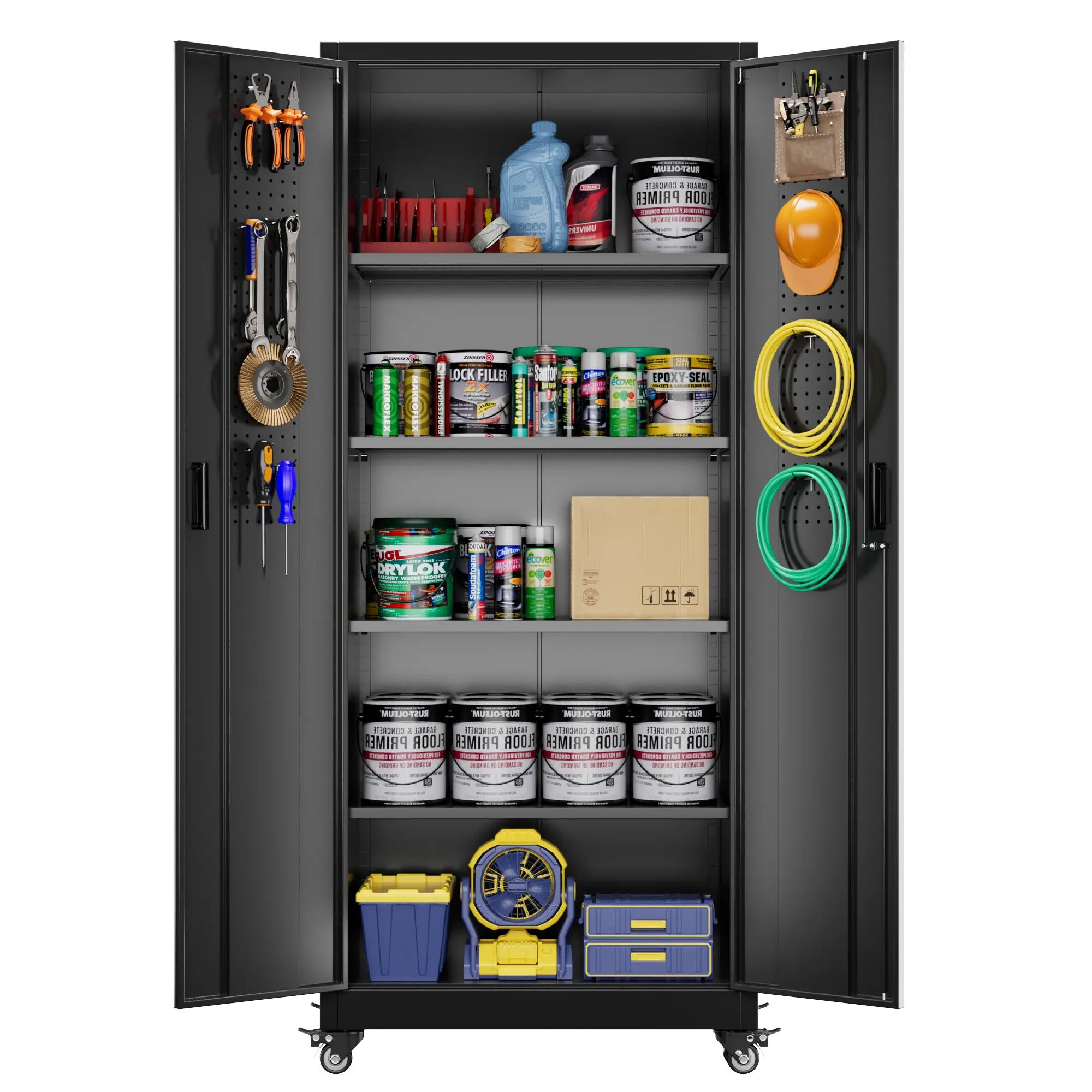 73''H Garage Storage Cabinet with Wheels,Steel Cabinets with 2 Doors and 4 Adjustable Shelves for Home Office,Assembly Required