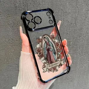 Virgen De Guadalupe Pattern Phone Case , Electroplated Cover with Airbag Shockproof Soft TPU Cover for iPhone X 11 12 13 14 15 16 17 Pro Max Plus Air Virgin Mary Maria