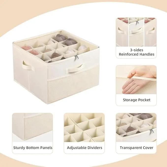 Shoe Organizer for Closet – Fits Up to 8–16 Pairs, Fabric Shoe Storage Bins with Clear Cover, Adjustable Dividers, Foldable Space-Saving Box Compartment Racks Shelf (Beige), Perfect for Back to School & Mother’s Day Gift